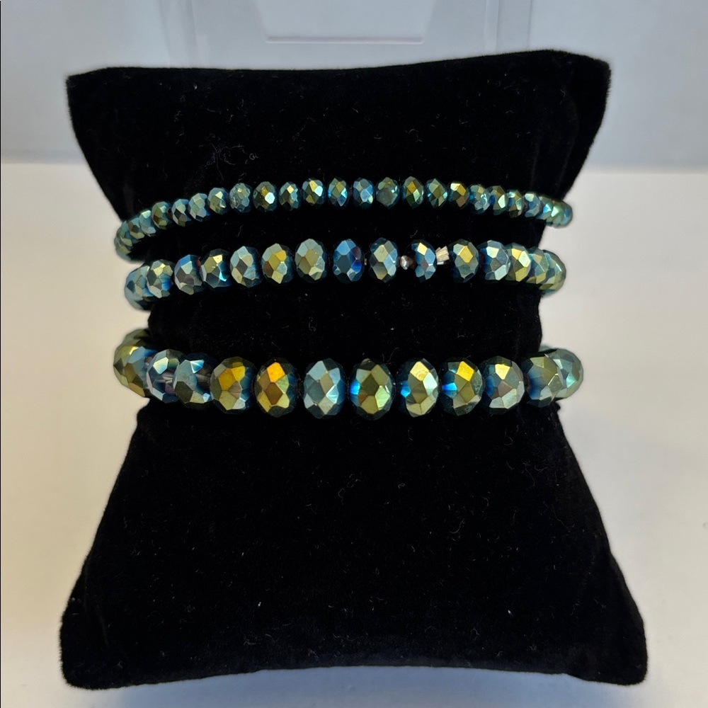 Crystal Avenue Blue Beaded Bracelets Set of 3